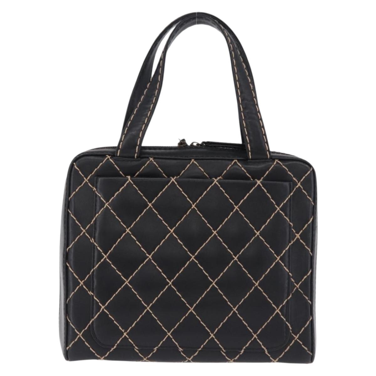 CHANEL Wild Stitch Hand Bag Leather Black CC Auth 195982V