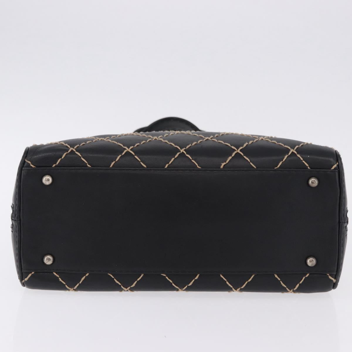 CHANEL Wild Stitch Hand Bag Leather Black CC Auth 195982V