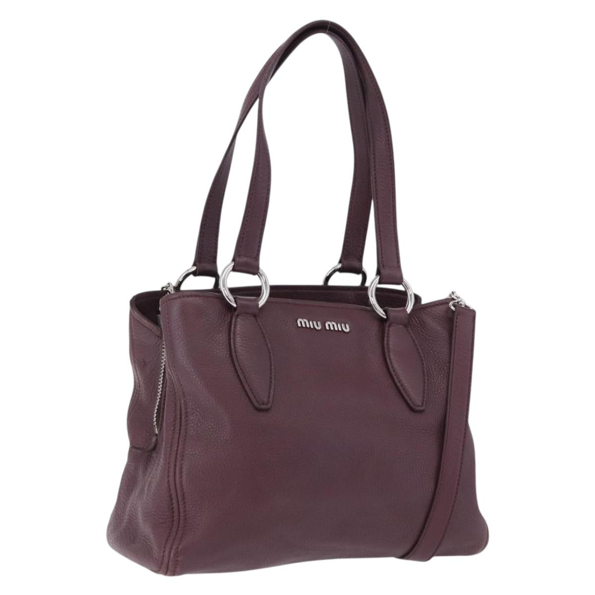 Miu Miu Hand Bag Leather 2way Bordeaux Silver Auth 195983A