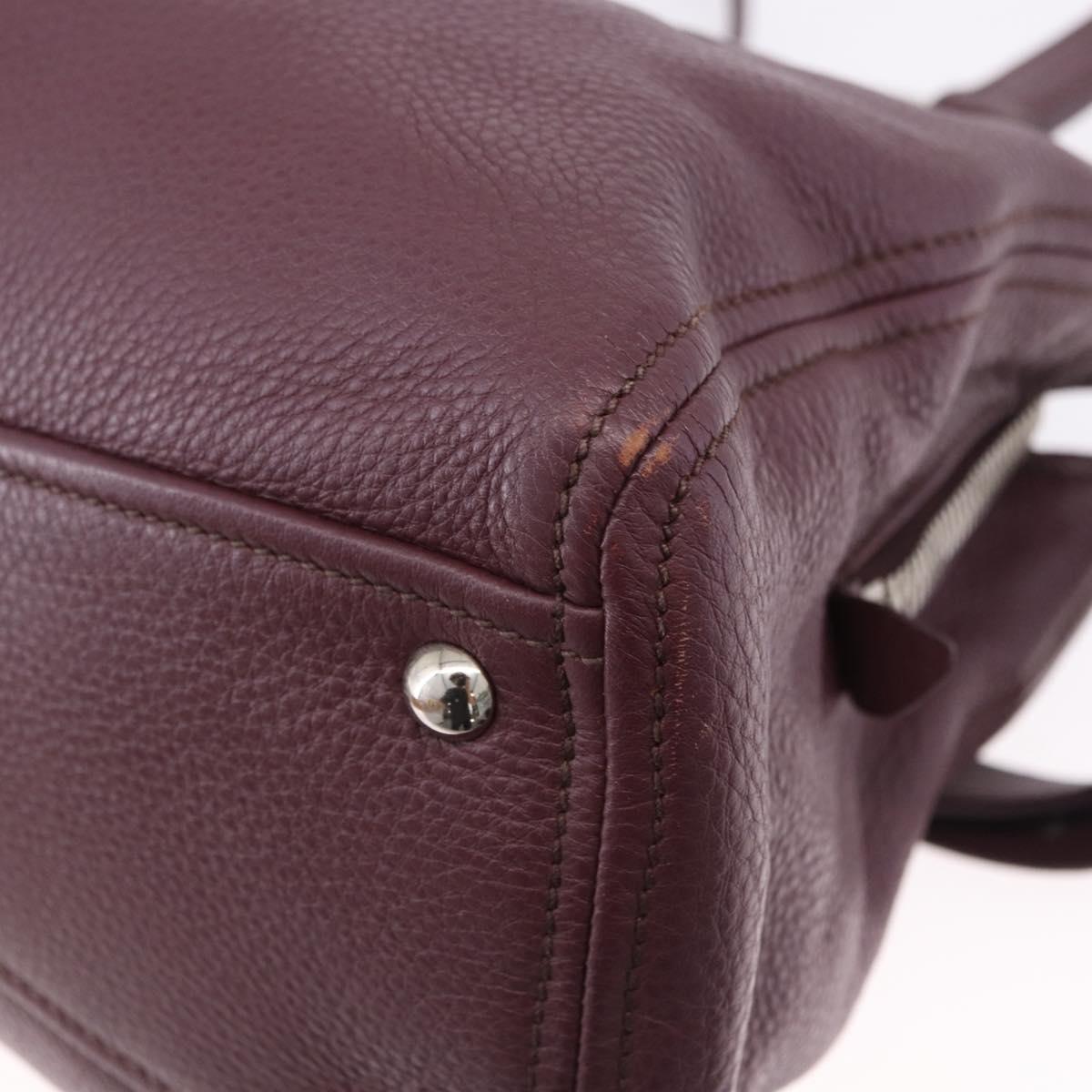 Miu Miu Hand Bag Leather 2way Bordeaux Silver Auth 195983A