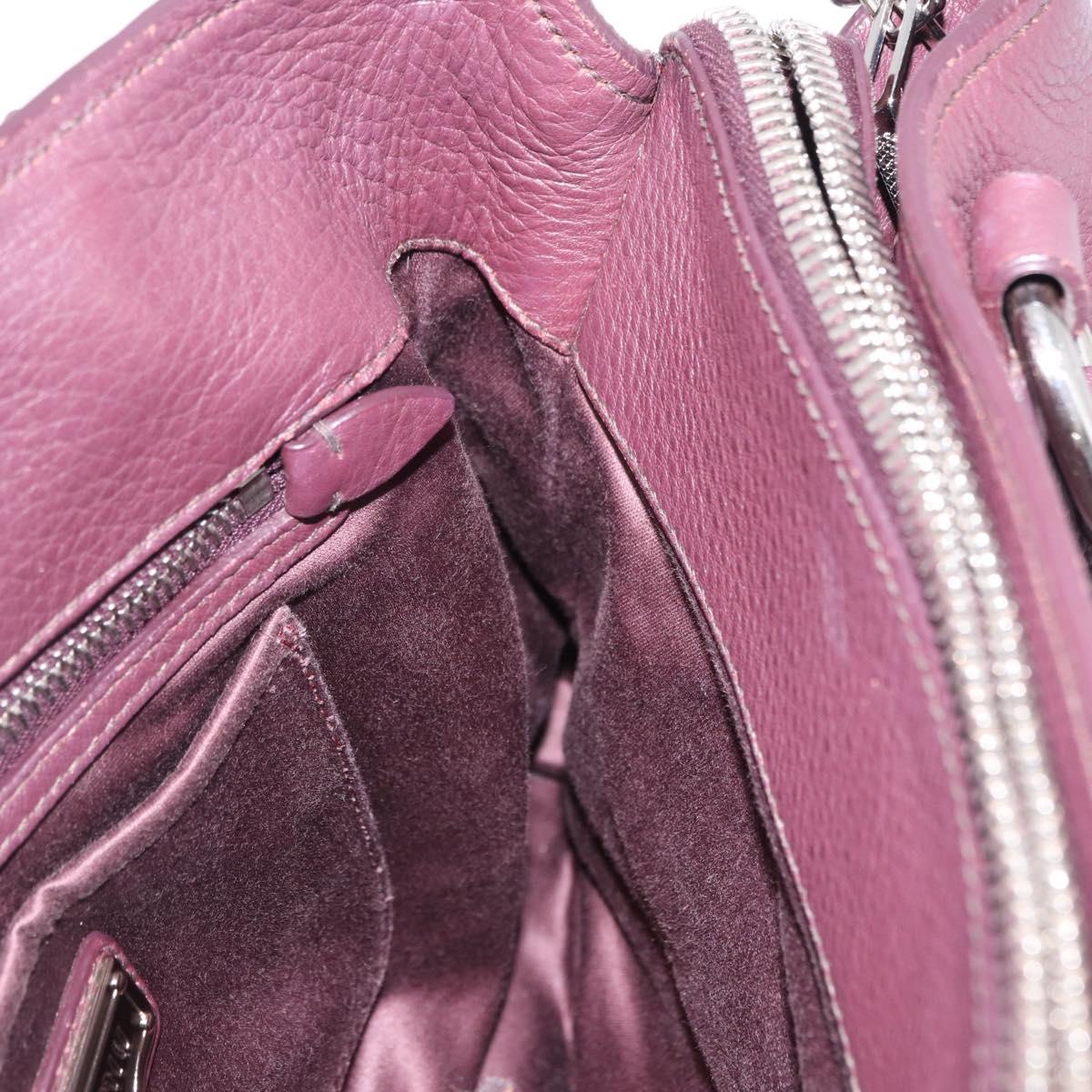 Miu Miu Hand Bag Leather 2way Bordeaux Silver Auth 195983A