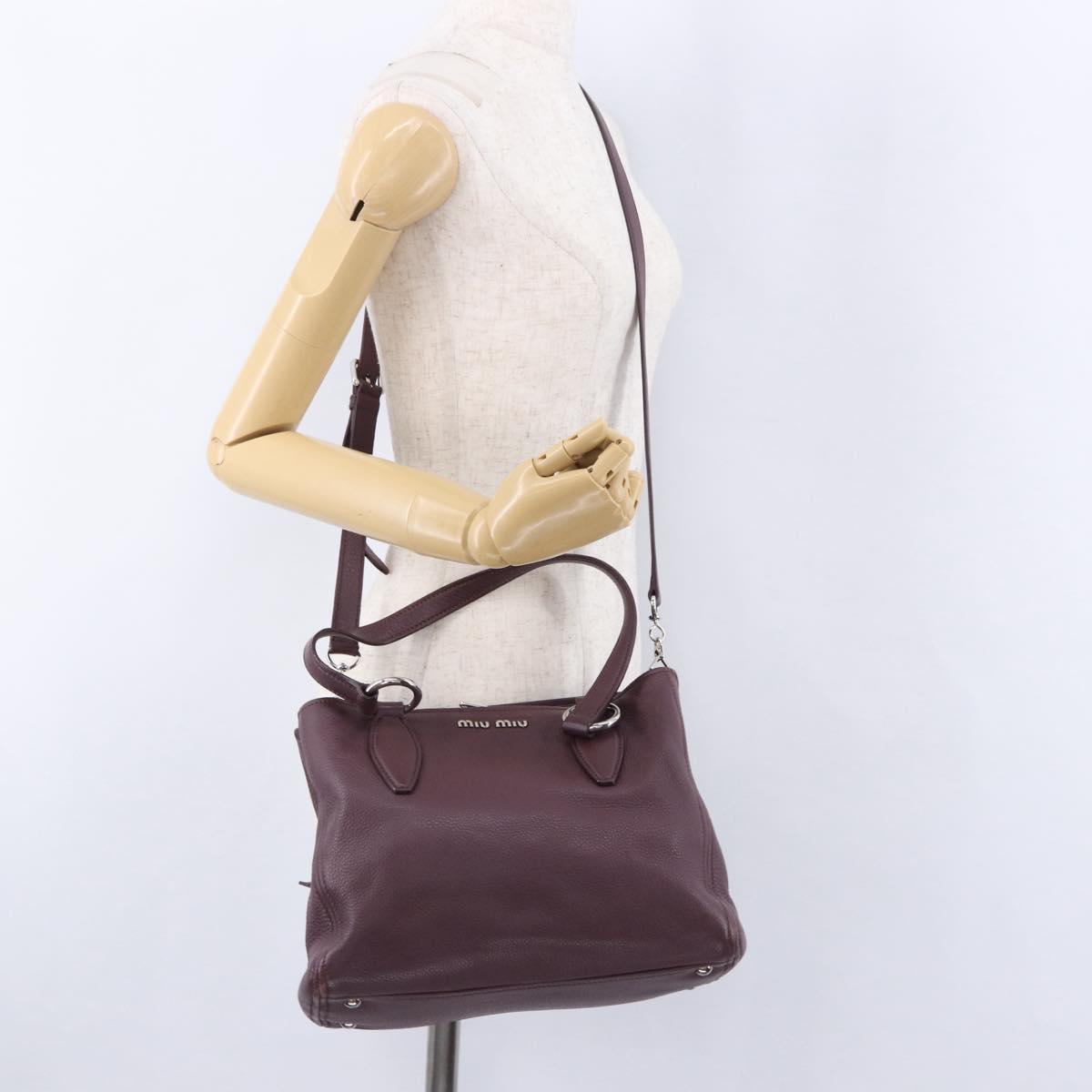 Miu Miu Hand Bag Leather 2way Bordeaux Silver Auth 195983A