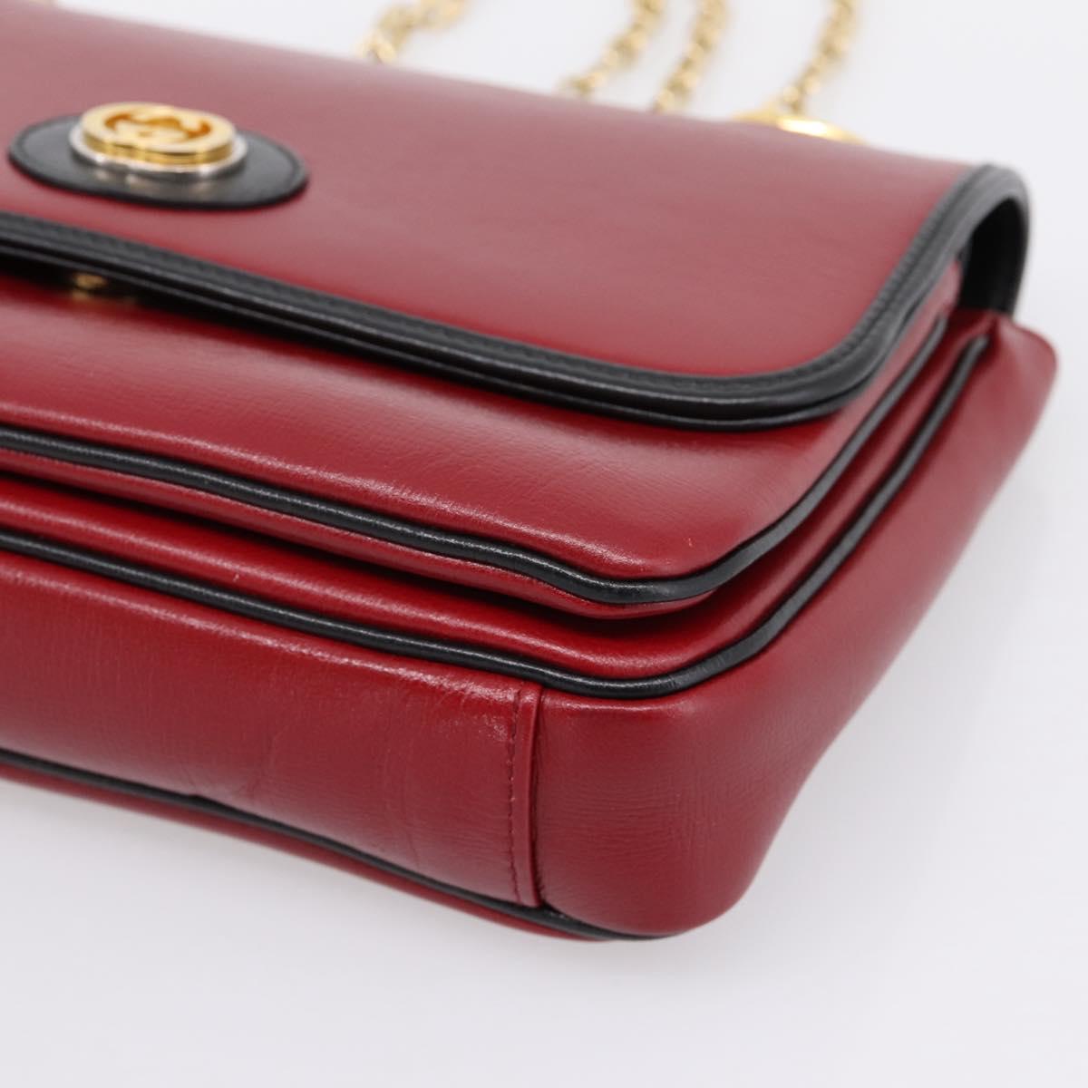 GUCCI Chain Shoulder Bag Leather Red Gold 576421 Auth 195984M