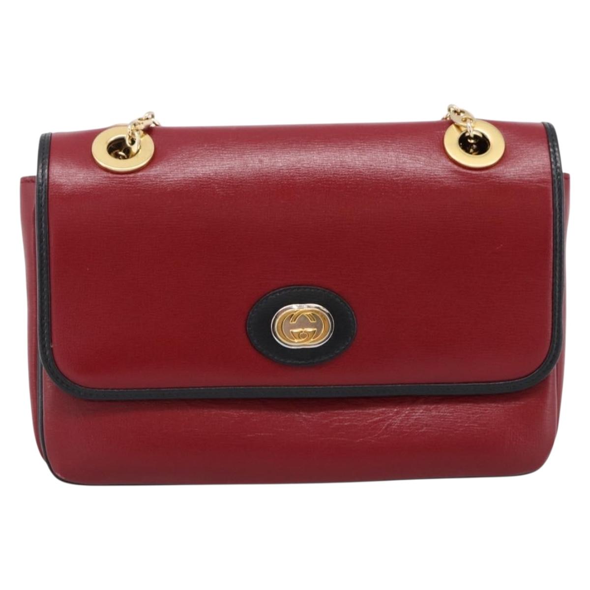 GUCCI Chain Shoulder Bag Leather Red Gold 576421 Auth 195984M