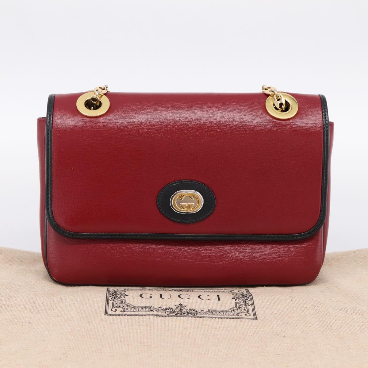 GUCCI Chain Shoulder Bag Leather Red Gold 576421 Auth 195984M