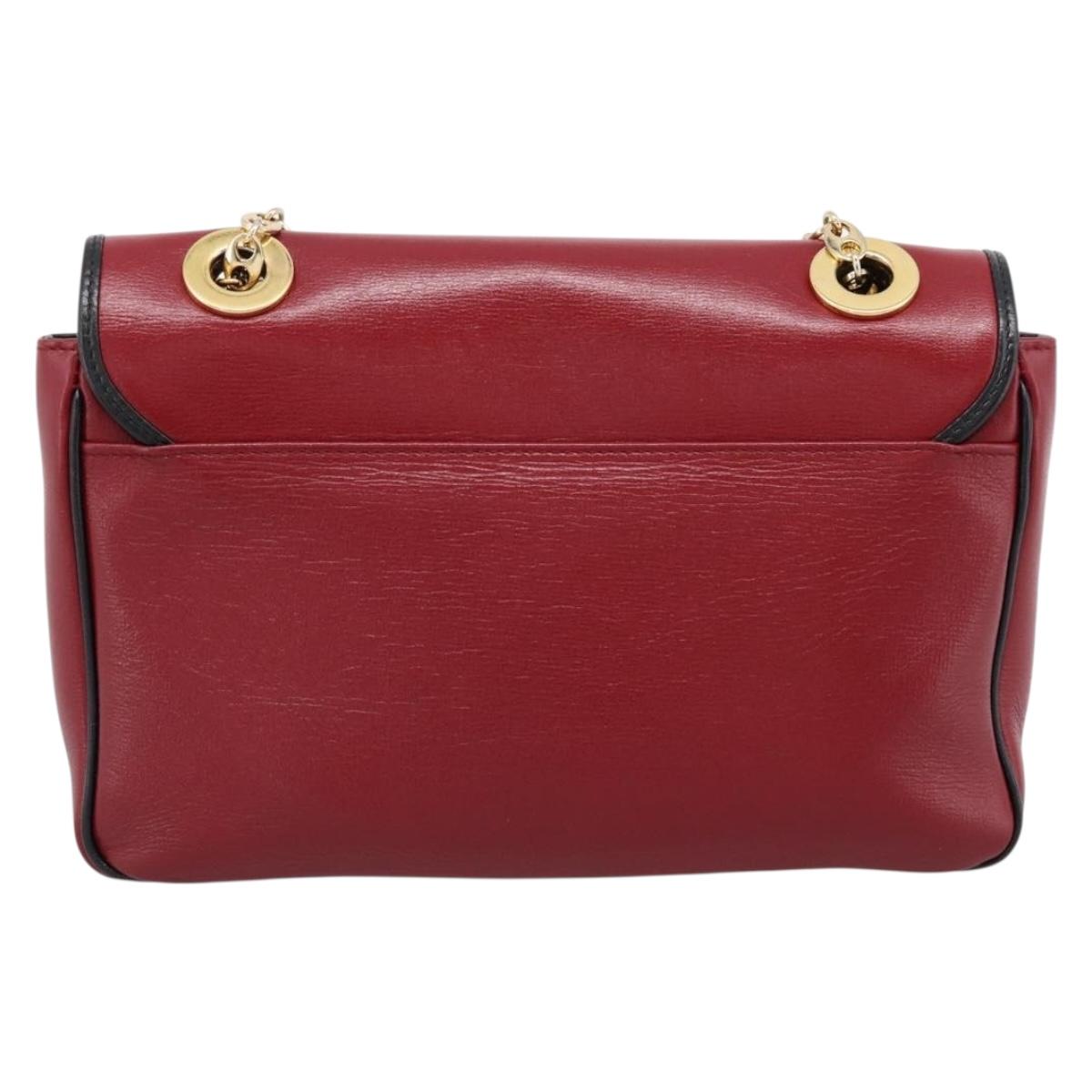 GUCCI Chain Shoulder Bag Leather Red Gold 576421 Auth 195984M