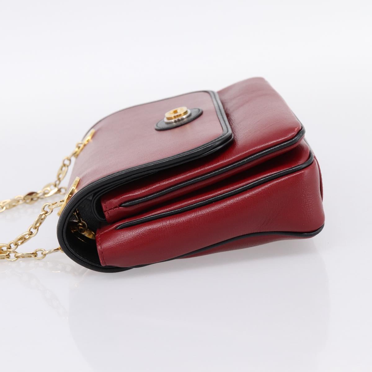 GUCCI Chain Shoulder Bag Leather Red Gold 576421 Auth 195984M