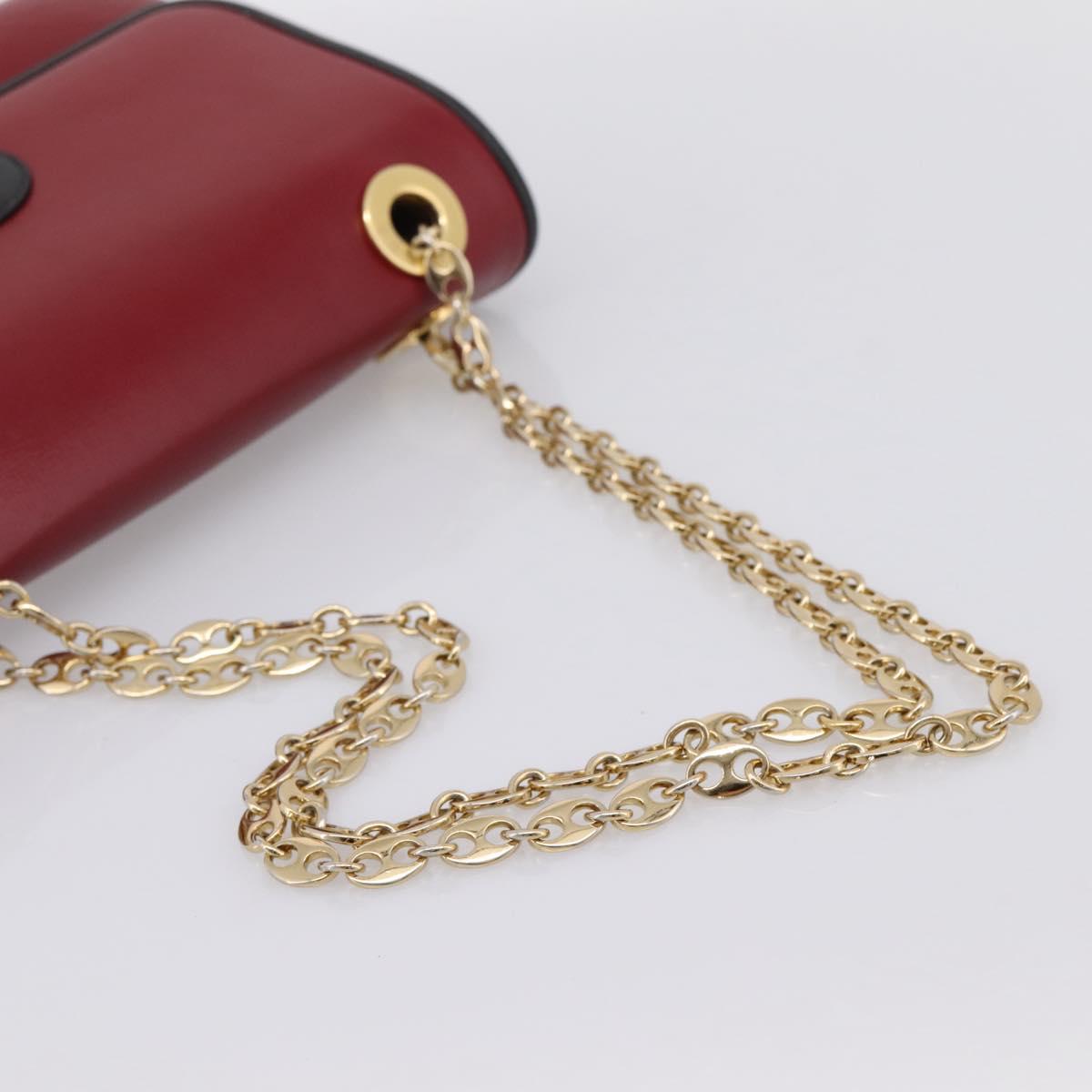 GUCCI Chain Shoulder Bag Leather Red Gold 576421 Auth 195984M