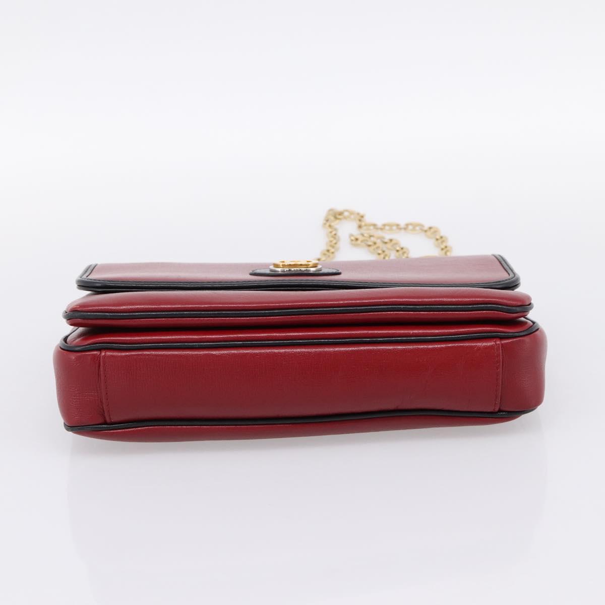 GUCCI Chain Shoulder Bag Leather Red Gold 576421 Auth 195984M