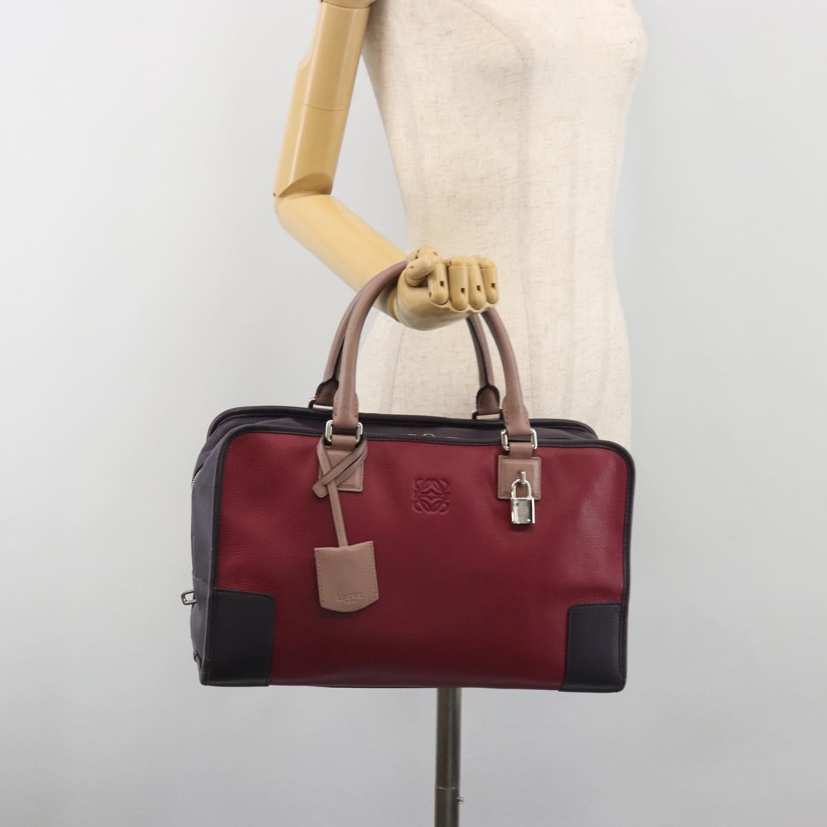 LOEWE Amazona 36 Hand Bag Leather Purple Silver Auth 195986A