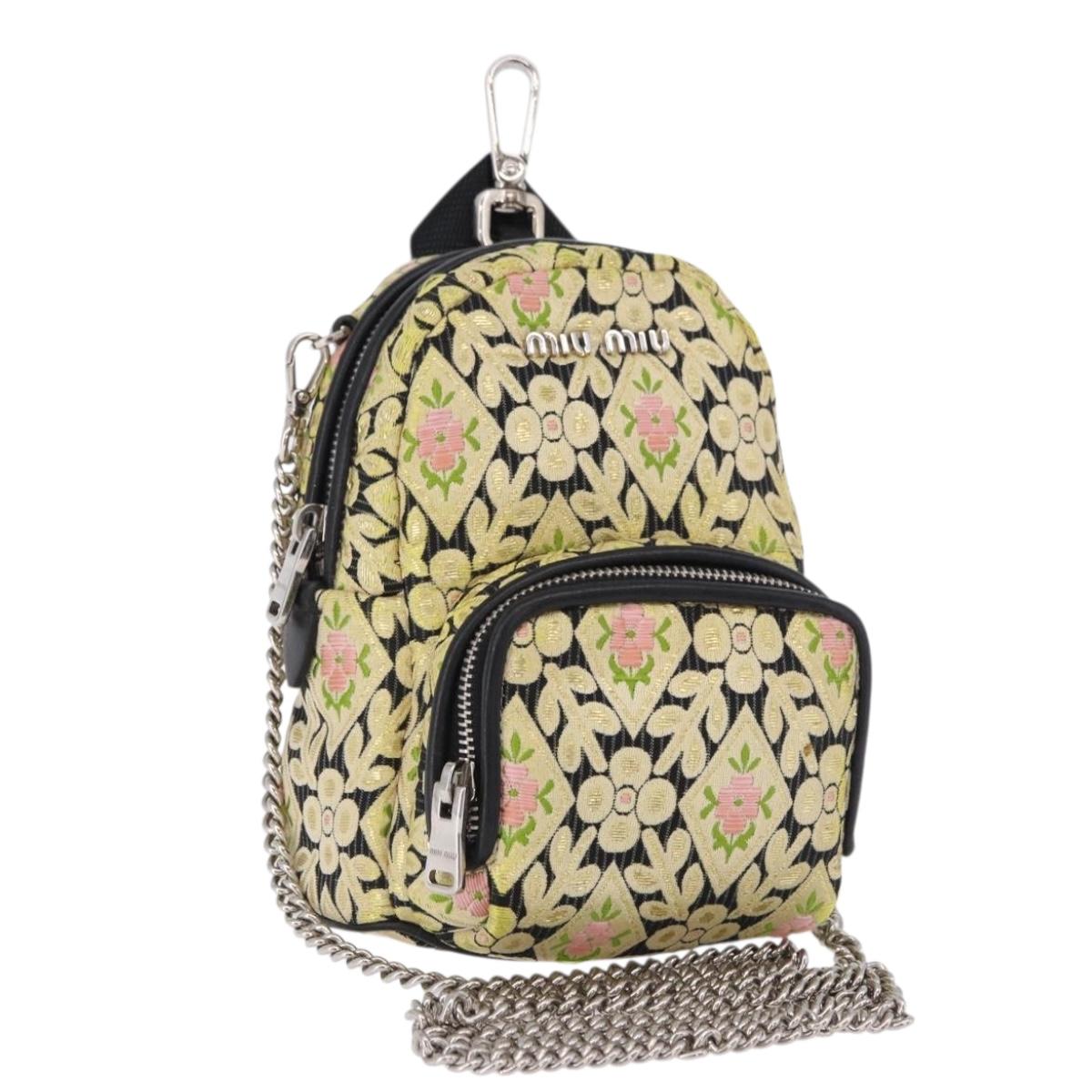 Miu Miu Shoulder Bag Satin Yellow Silver Auth 195988M