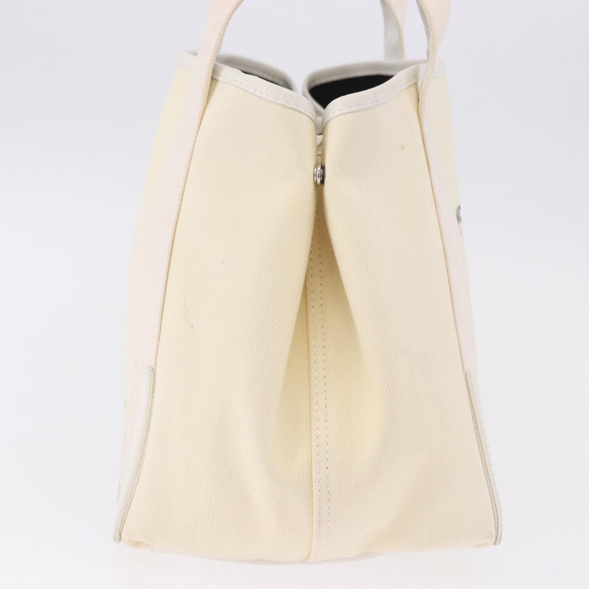 BALENCIAGA Navy Cabas Hand Bag Canvas Ivory Silver 339933 Auth 195989A