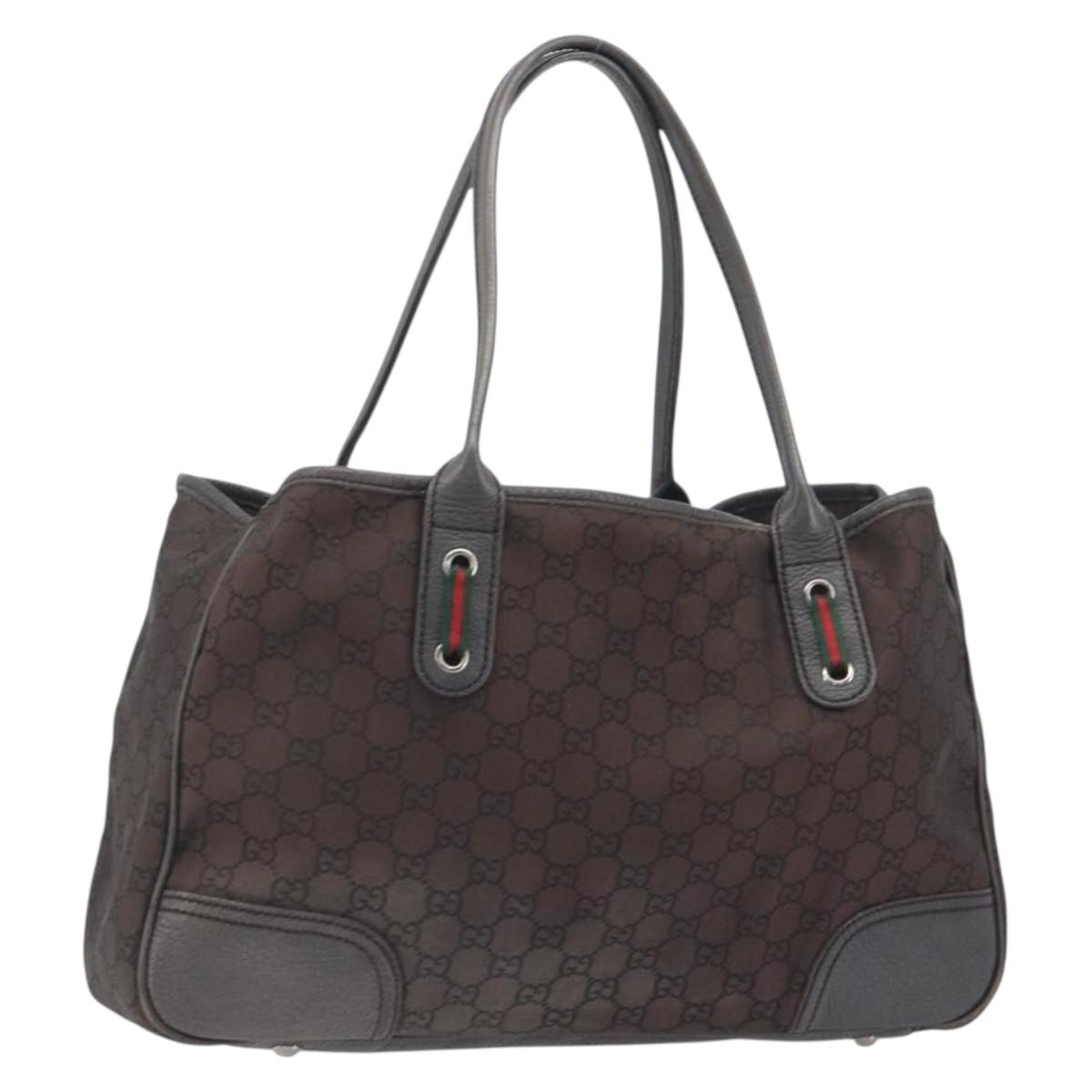 GUCCI GG Canvas Web Sherry Line Bag Nylon Outlet Brown Silver 293592 Auth 195991