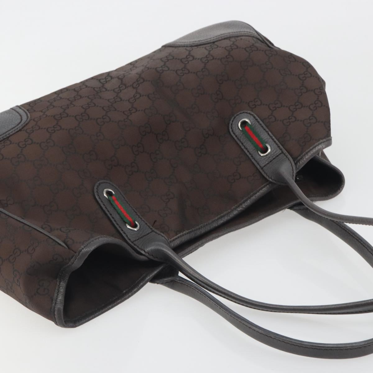GUCCI GG Canvas Web Sherry Line Bag Nylon Outlet Brown Silver 293592 Auth 195991