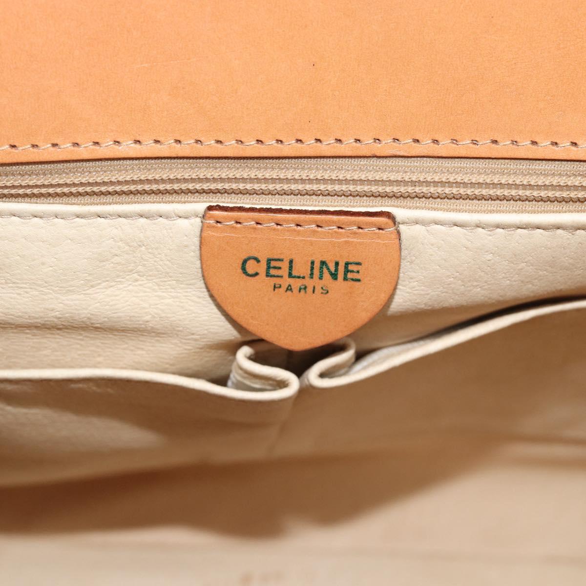 CELINE Macadam Canvas Hand Bag PVC Leather White Gold Auth 195994