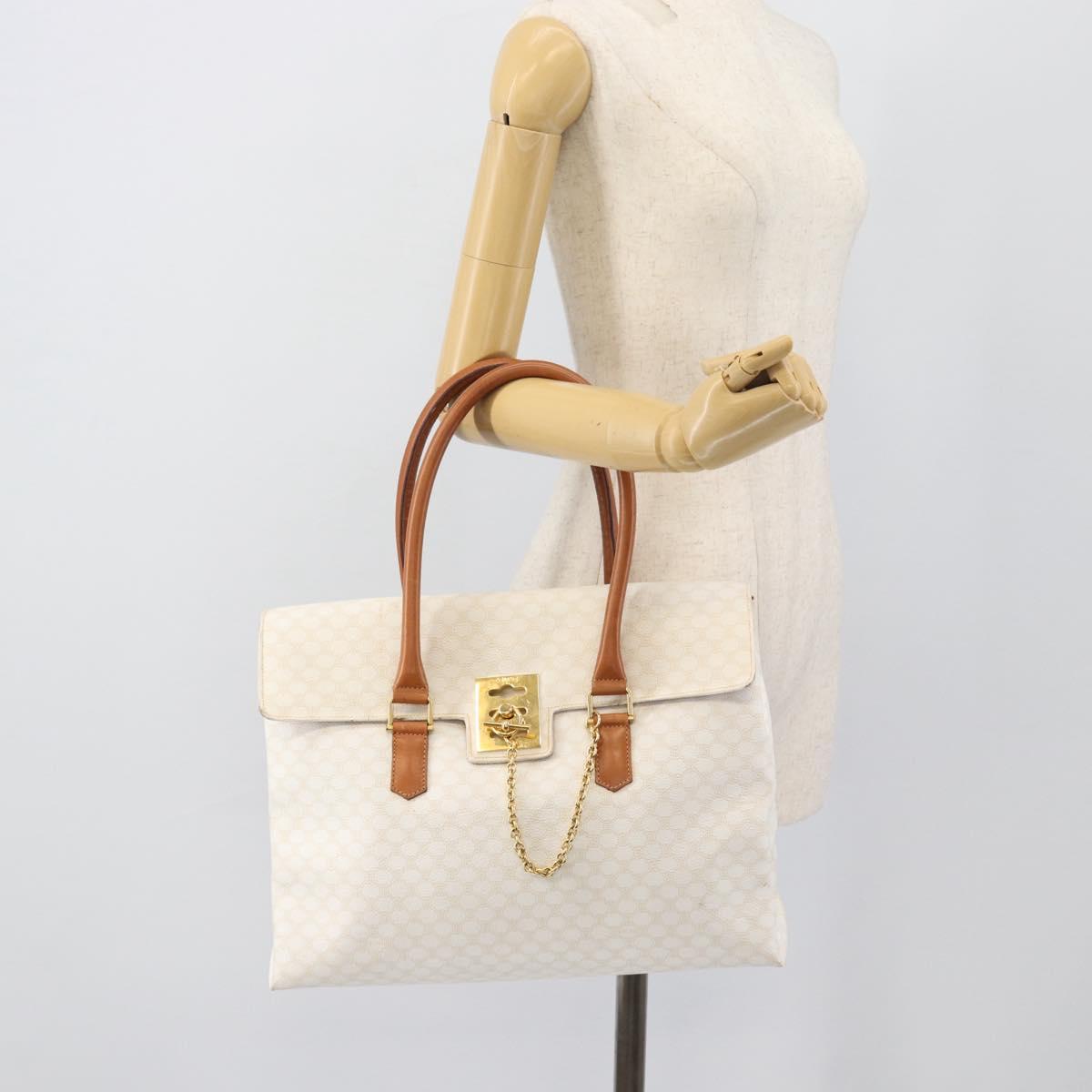 CELINE Macadam Canvas Hand Bag PVC Leather White Gold Auth 195994