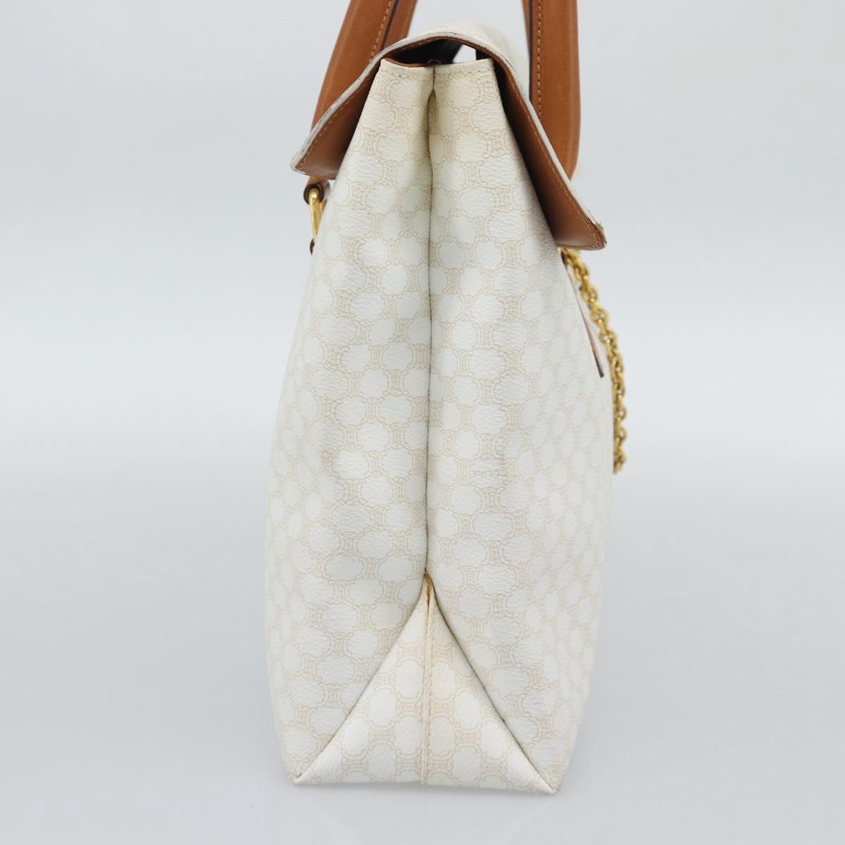 CELINE Macadam Canvas Hand Bag PVC Leather White Gold Auth 195994
