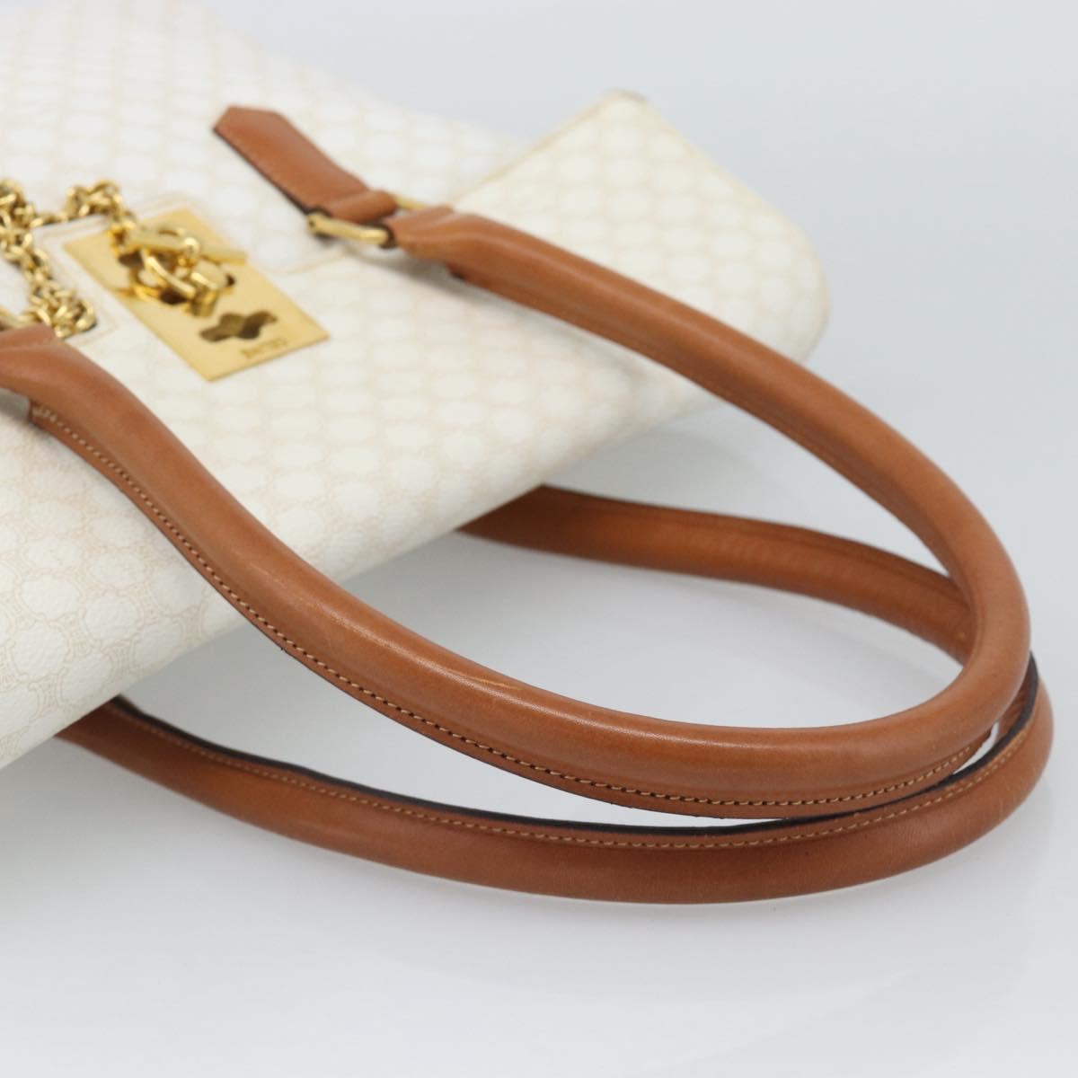 CELINE Macadam Canvas Hand Bag PVC Leather White Gold Auth 195994