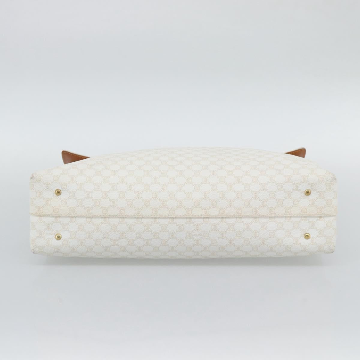 CELINE Macadam Canvas Hand Bag PVC Leather White Gold Auth 195994