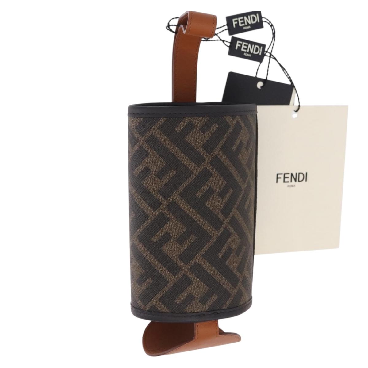 FENDI Zucca Canvas Drink Holder PVC Black Brown Auth 195995M