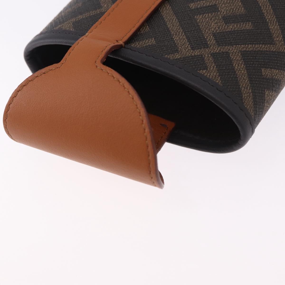 FENDI Zucca Canvas Drink Holder PVC Black Brown Auth 195995M