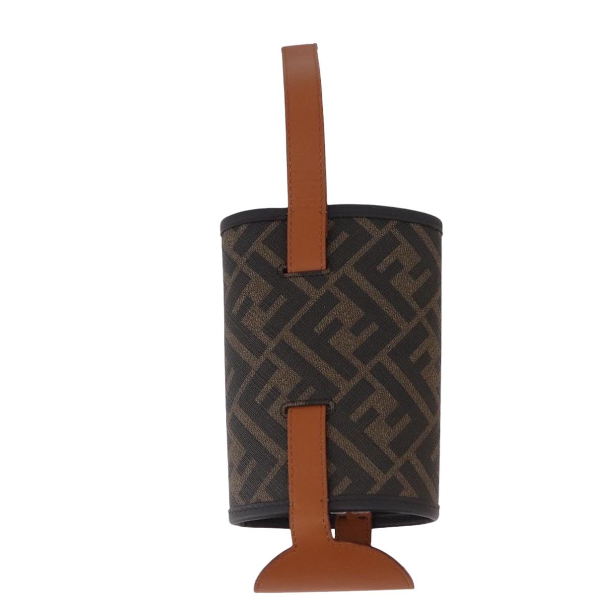FENDI Zucca Canvas Drink Holder PVC Black Brown Auth 195995M