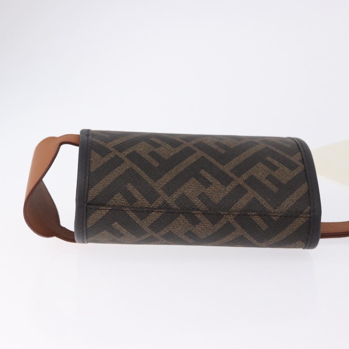 FENDI Zucca Canvas Drink Holder PVC Black Brown Auth 195995M
