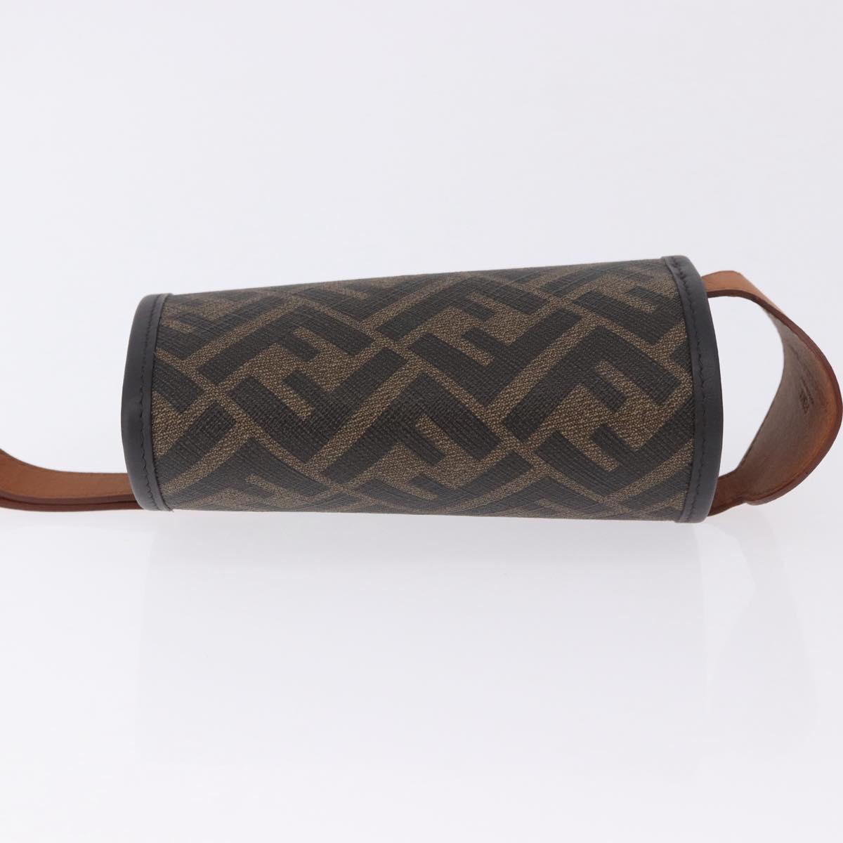 FENDI Zucca Canvas Drink Holder PVC Black Brown Auth 195995M