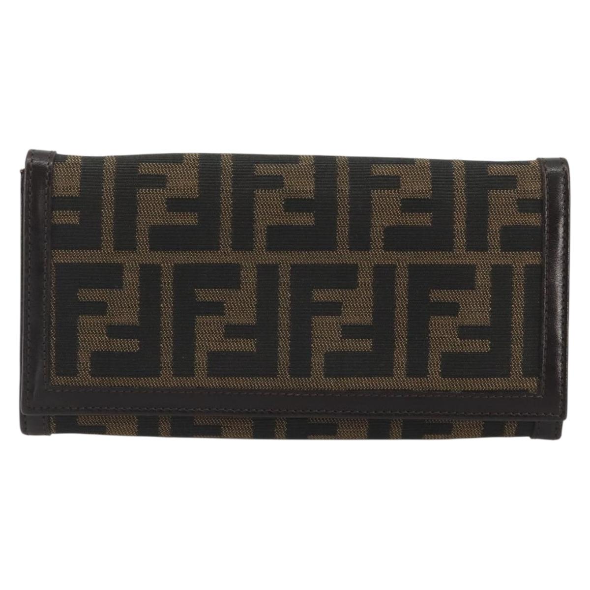 FENDI Zucca Canvas Long Wallet Black Brown Auth 195997V