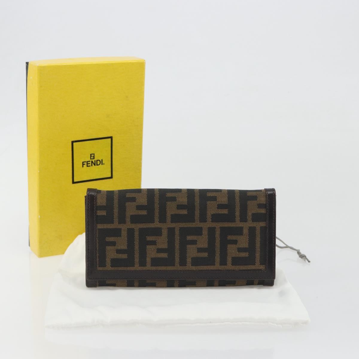 FENDI Zucca Canvas Long Wallet Black Brown Auth 195997V