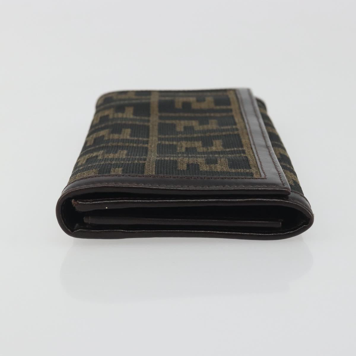 FENDI Zucca Canvas Long Wallet Black Brown Auth 195997V