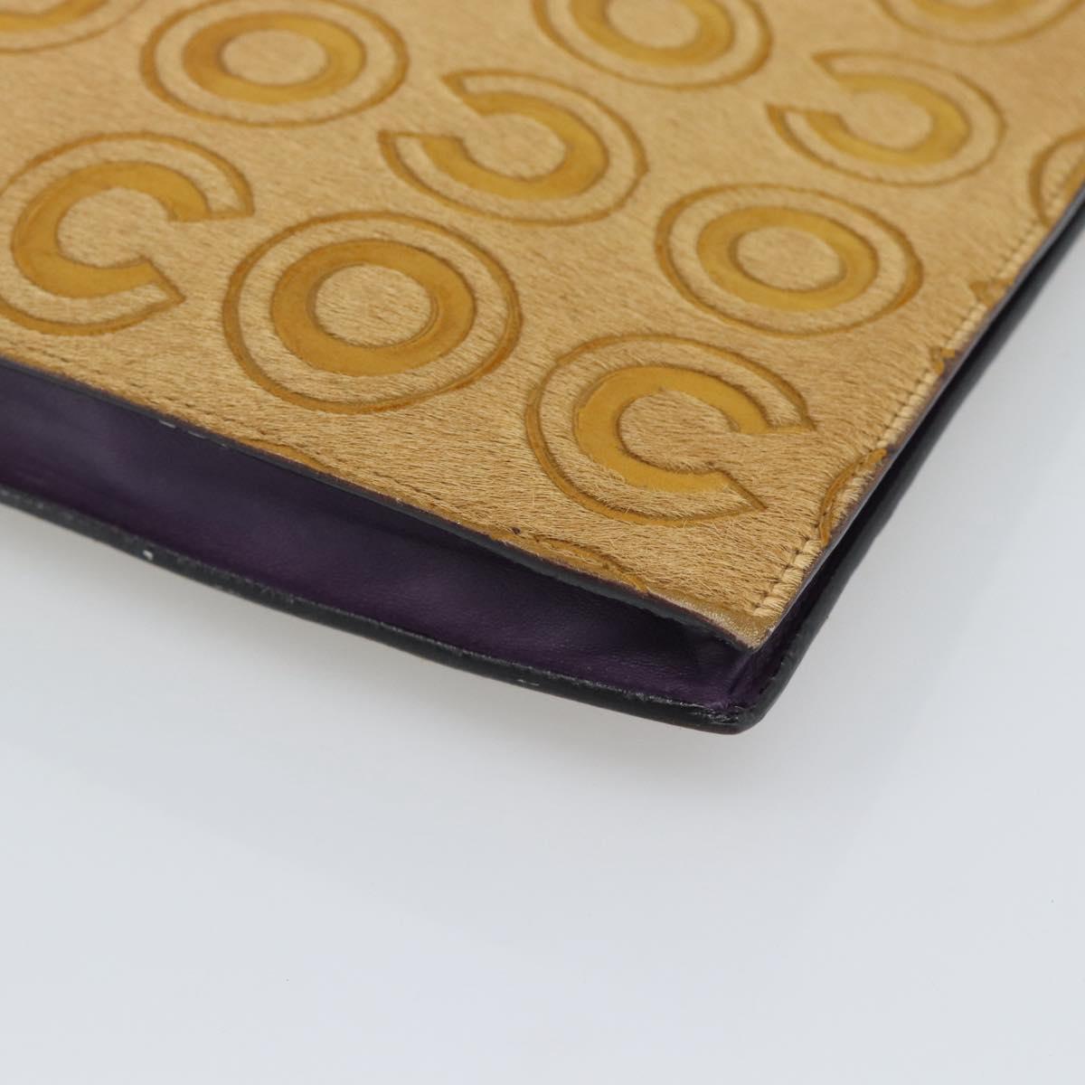 CHANEL Clutch Bag Harako leather Brown Gold CC Auth 195999A