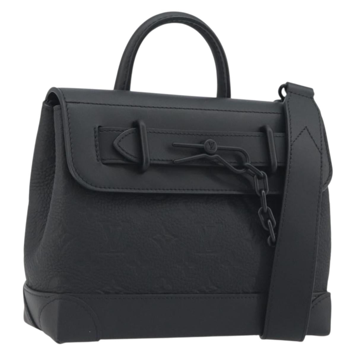 LOUIS VUITTON Taurillon Clemence Monogram Steamer PM Black M24436 Auth 196000SM