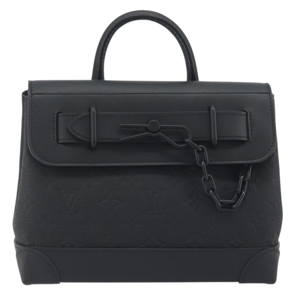 LOUIS VUITTON Taurillon Clemence Monogram Steamer PM Black M24436 Auth 196000SM