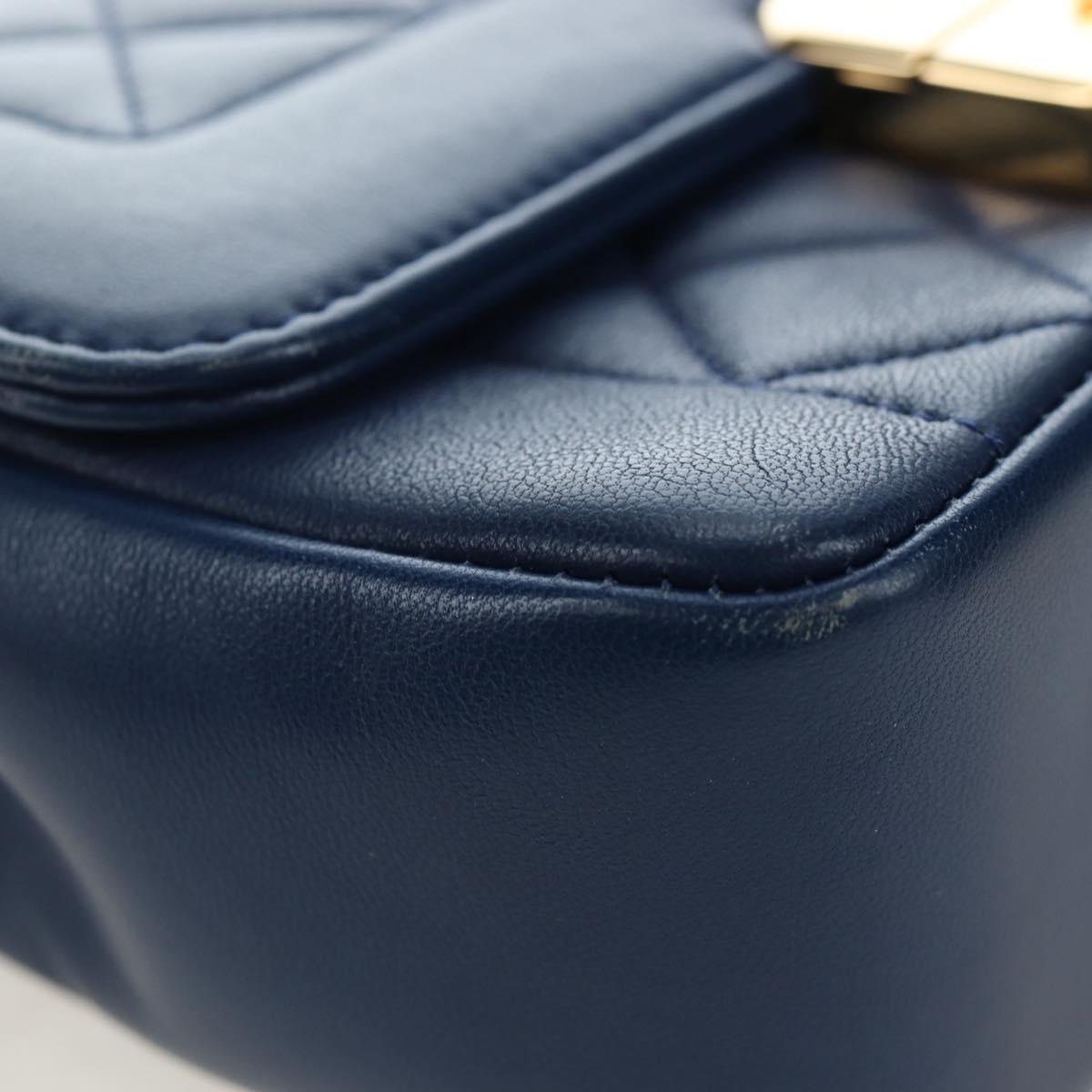 CHANEL Matelasse Chain Shoulder Bag Lamb Skin Blue Gold CC Auth 196001M