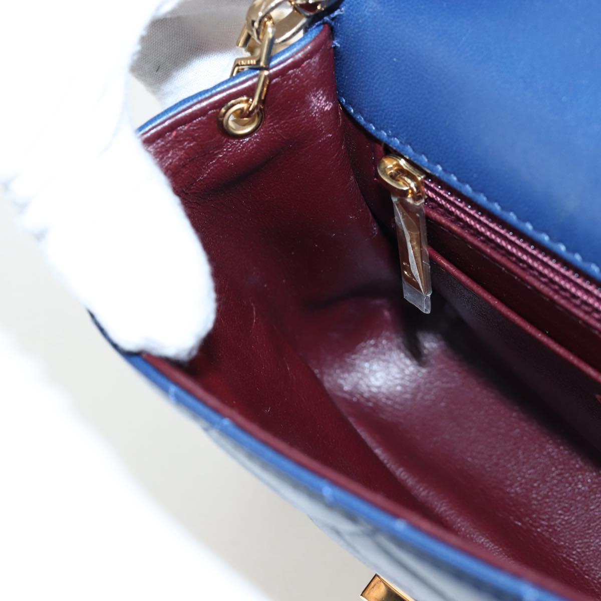 CHANEL Matelasse Chain Shoulder Bag Lamb Skin Blue Gold CC Auth 196001M