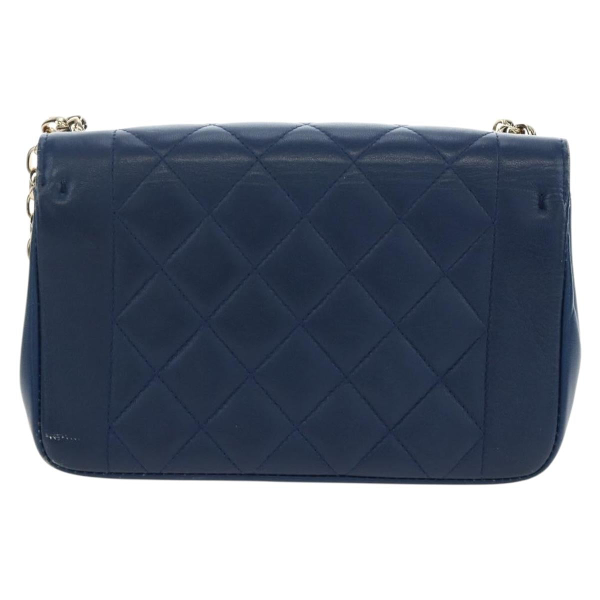 CHANEL Matelasse Chain Shoulder Bag Lamb Skin Blue Gold CC Auth 196001M