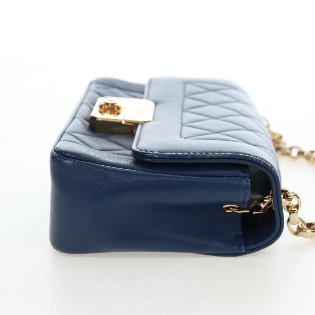 CHANEL Matelasse Chain Shoulder Bag Lamb Skin Blue Gold CC Auth 196001M