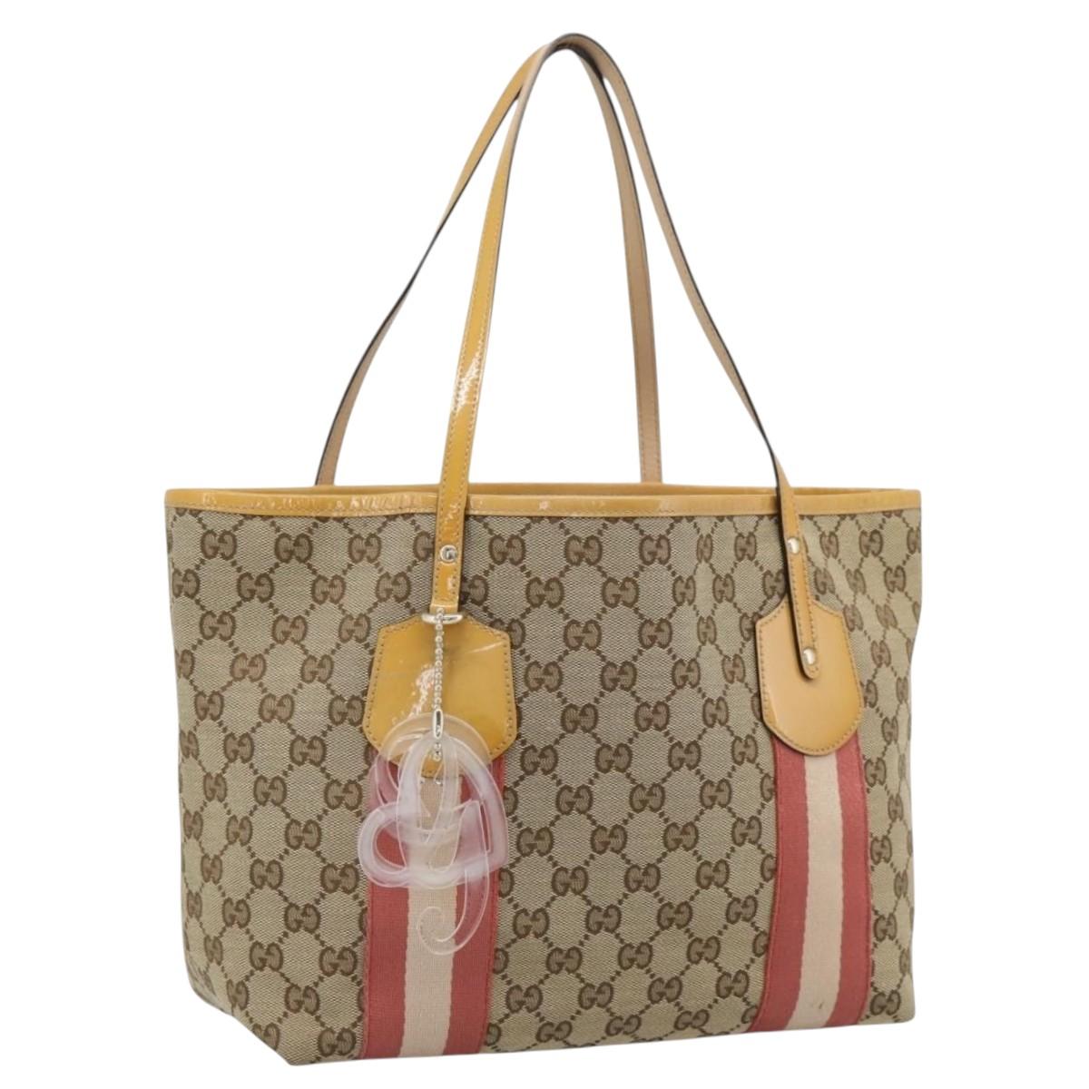 GUCCI GG Canvas Sherry Line Tote Bag Beige Gold 211971 Auth 196002