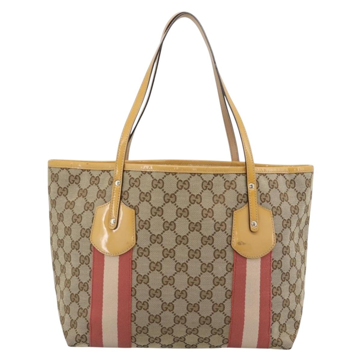 GUCCI GG Canvas Sherry Line Tote Bag Beige Gold 211971 Auth 196002