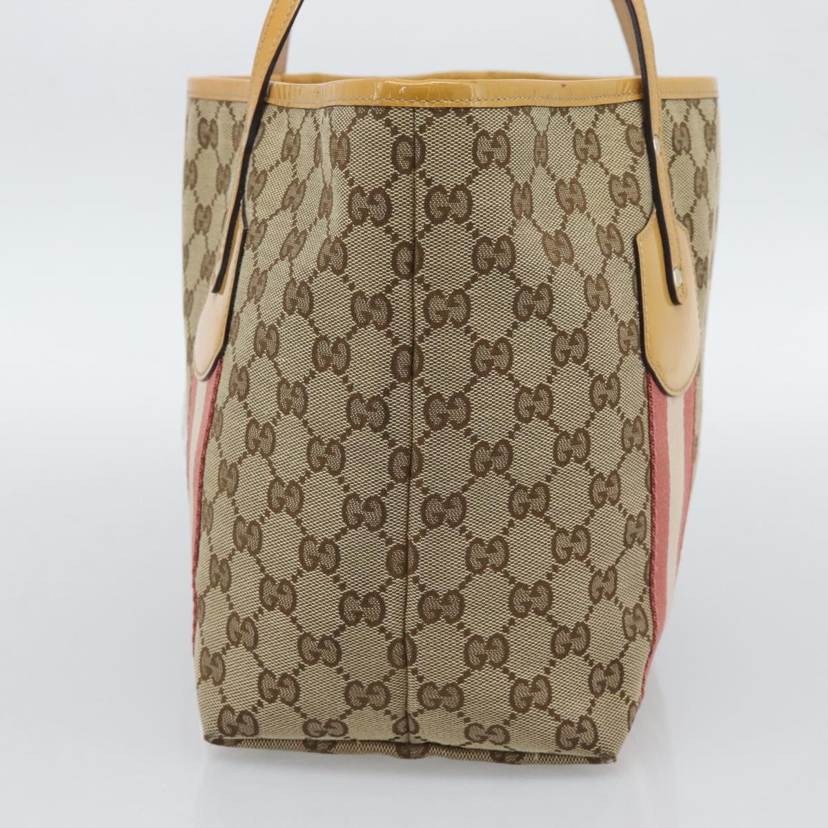 GUCCI GG Canvas Sherry Line Tote Bag Beige Gold 211971 Auth 196002