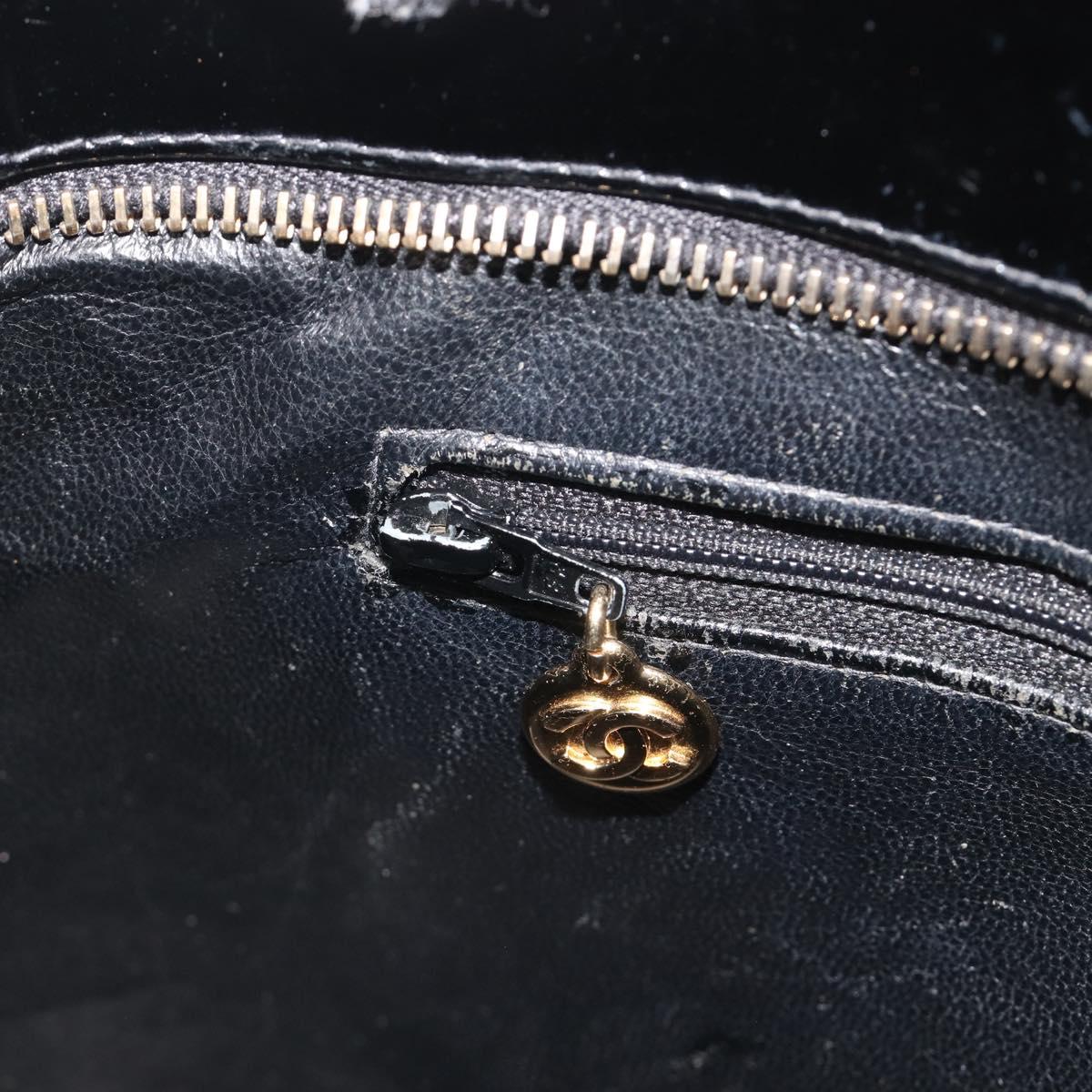 CHANEL Matelasse Reprint Tote Bag Patent leather Black Gold CC Auth 196006V