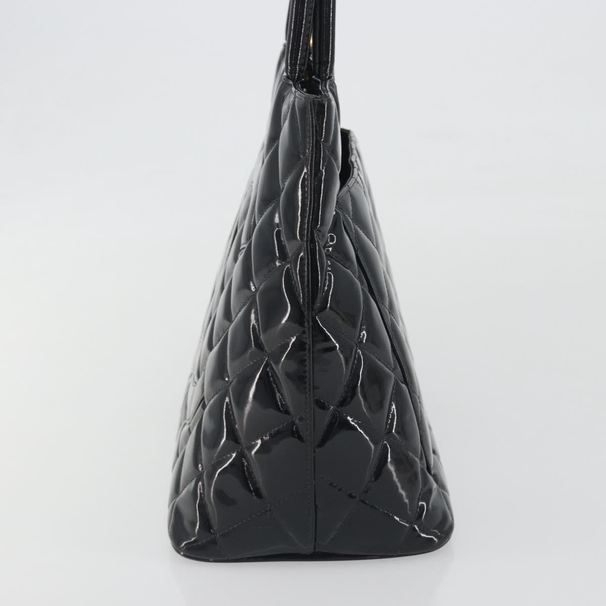 CHANEL Matelasse Reprint Tote Bag Patent leather Black Gold CC Auth 196006V