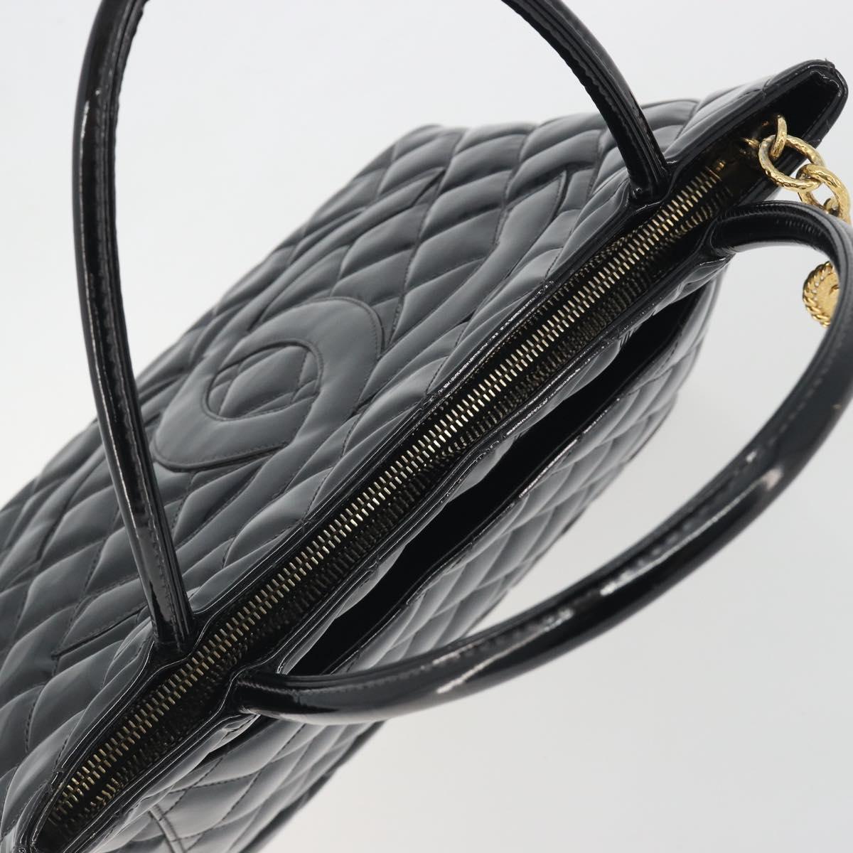 CHANEL Matelasse Reprint Tote Bag Patent leather Black Gold CC Auth 196006V