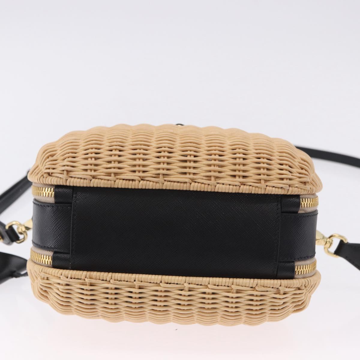 PRADA Hand Bag Rattan 2way Beige Gold Auth 196009SAM