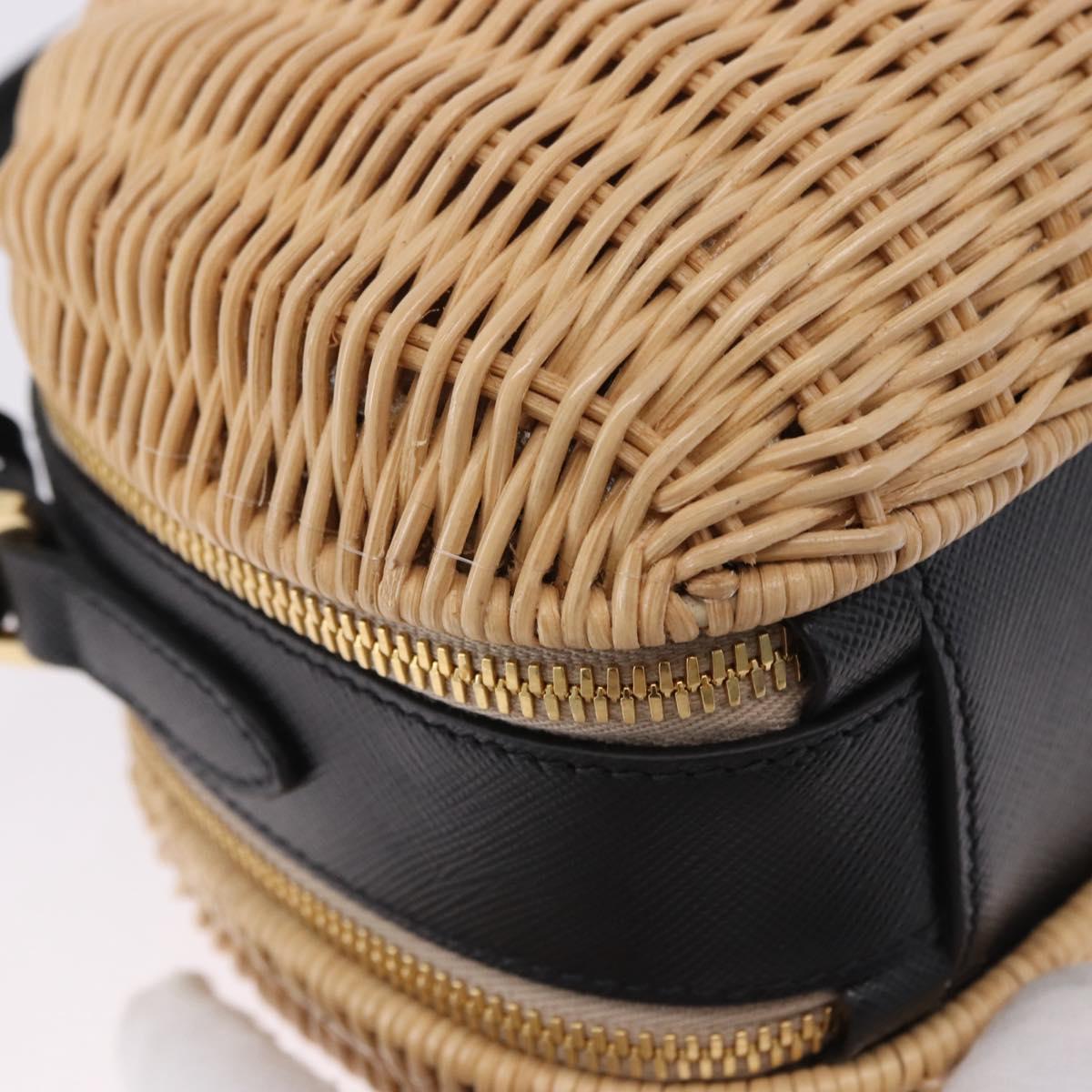 PRADA Hand Bag Rattan 2way Beige Gold Auth 196009SAM