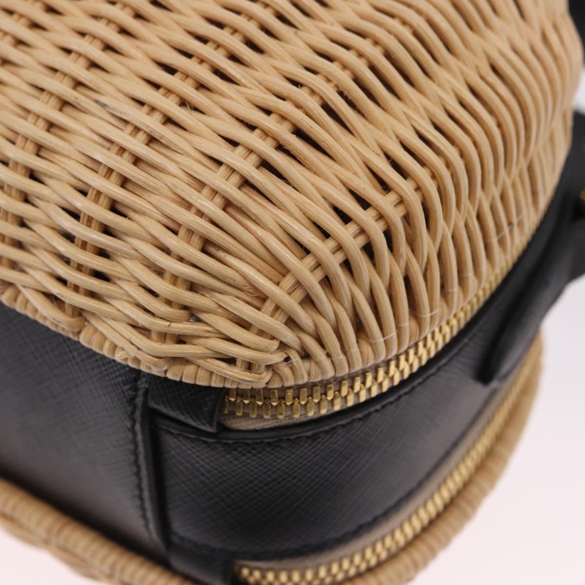 PRADA Hand Bag Rattan 2way Beige Gold Auth 196009SAM