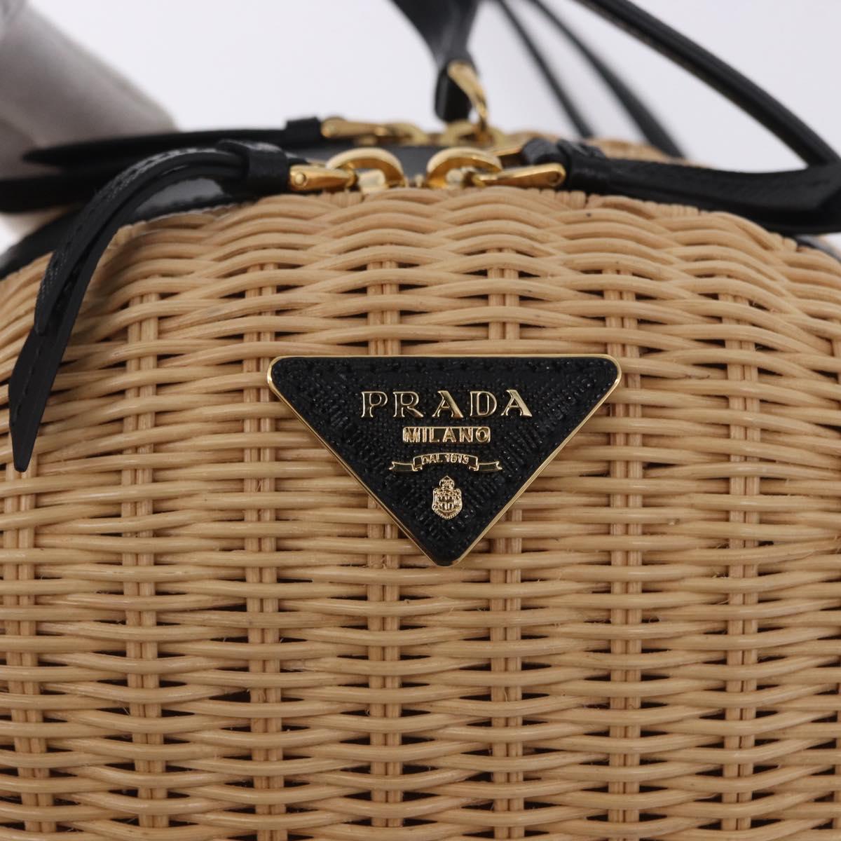 PRADA Hand Bag Rattan 2way Beige Gold Auth 196009SAM