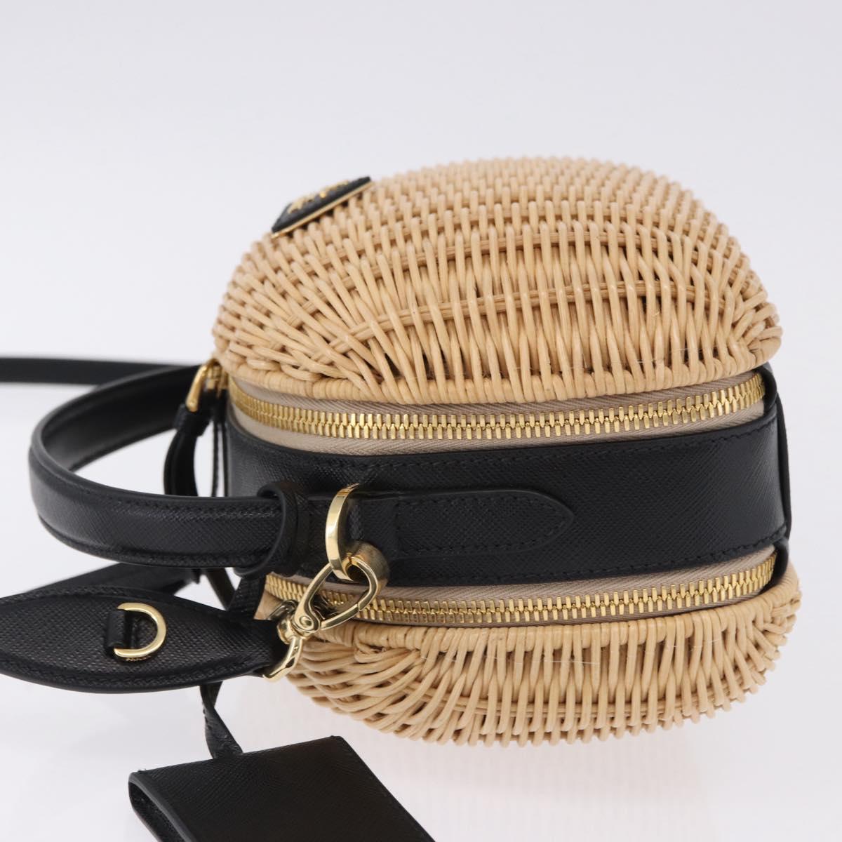 PRADA Hand Bag Rattan 2way Beige Gold Auth 196009SAM