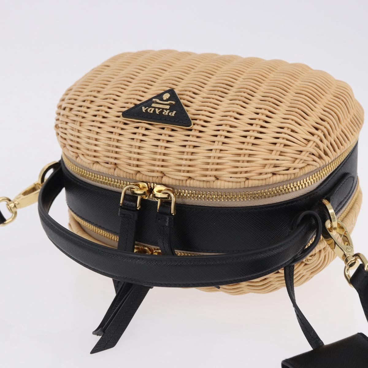 PRADA Hand Bag Rattan 2way Beige Gold Auth 196009SAM
